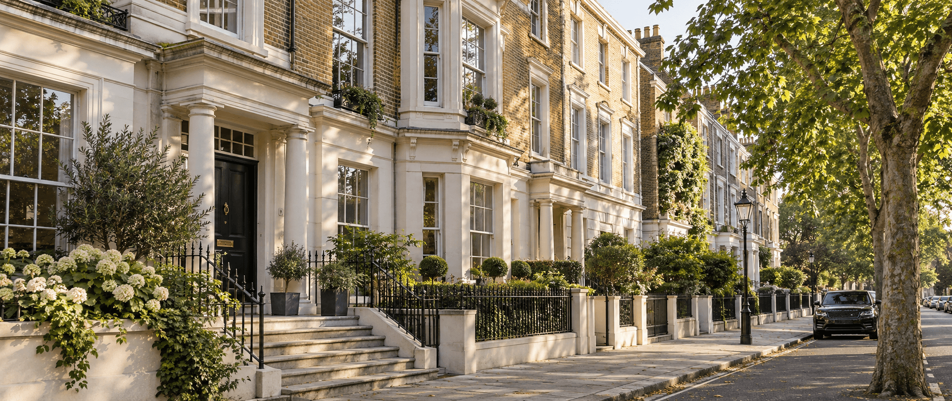 Sunlit stone facade of the illustrative property